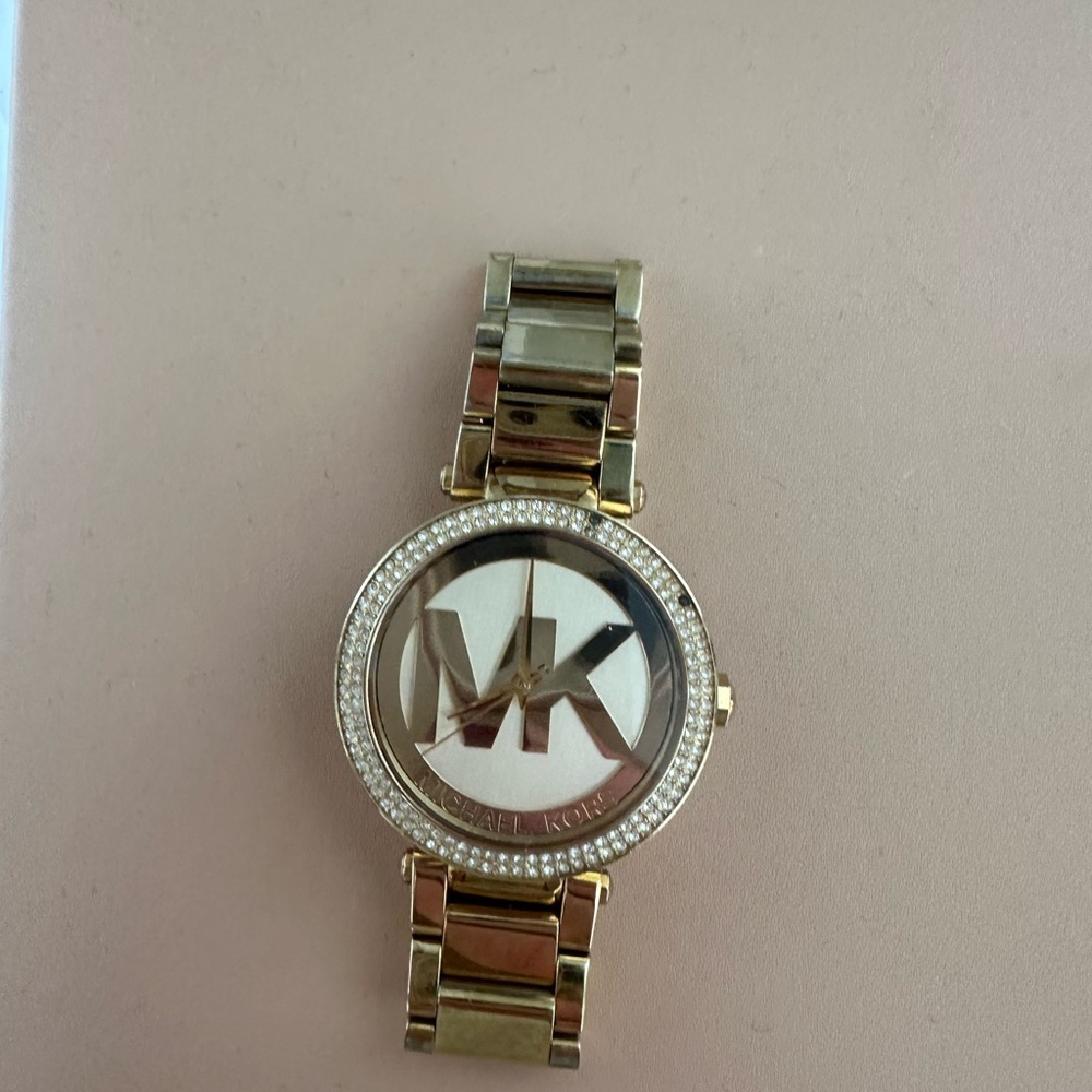 Michael Kors Crystal Bezel MK Logo Watch Gold